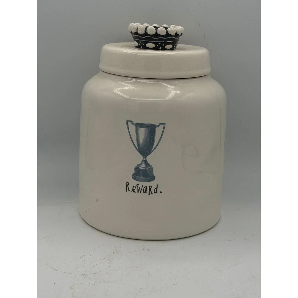 Rae Dunn Reward Trophy Ceramic Canister Crown Lid Artisan Collection Magenta